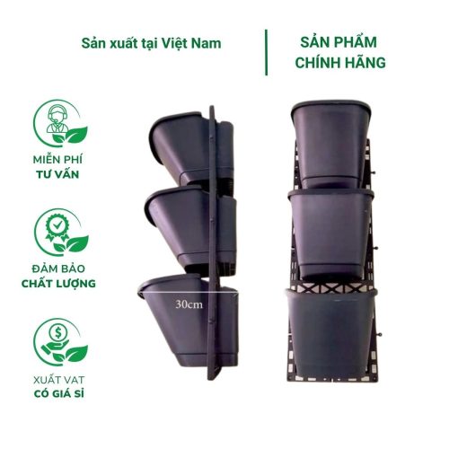 Bộ khung và chậu treo tường ( ốp tường ) 3 tầng trồng hoa ( THT )