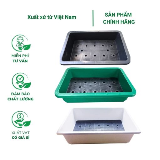 Chậu trồng rau hình chữ nhật 63x41x16cm - Nhựa PP bền màu, thoát nước tốt
