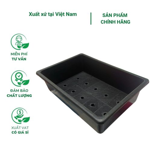 Chậu trồng rau chữ nhật 64x44x21cm (màu đen) - Thích hợp trồng rau sạch tại nhà, có lưới thoát nước