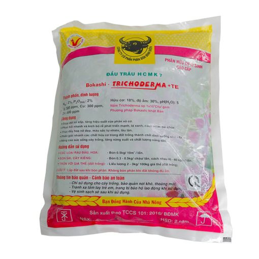 Phân đầu trâu HCMK7 hữu cơ trichoderma + TE (5kg) - Tăng trưởng cây con, phục hồi sau thu hoạch, ra rễ khoẻ