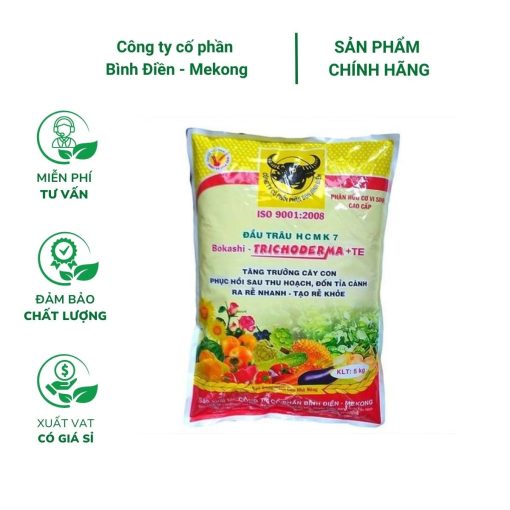 Phân đầu trâu HCMK7 hữu cơ trichoderma + TE (5kg) - Tăng trưởng cây con, phục hồi sau thu hoạch, ra rễ khoẻ