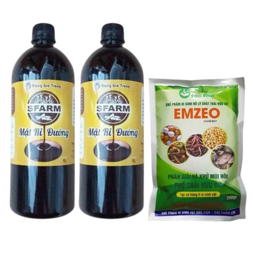 Combo bộ đôi 01 túi chế phẩm ủ rác và phân bón Emzeo 200gram và 02 chai mật rỉ đường loại 1 lít - Tại CH TP. HCM
